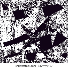 Distressed background in black and white texture with  dark spots, scratches and lines. Abstract vector illustration