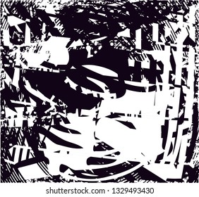 Distressed background in black and white texture with  dark spots, scratches and lines. Abstract vector illustration