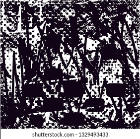 Distressed background in black and white texture with  dark spots, scratches and lines. Abstract vector illustration