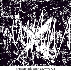 Distressed background in black and white texture with  X, dark spots, scratches and lines. Abstract vector illustration