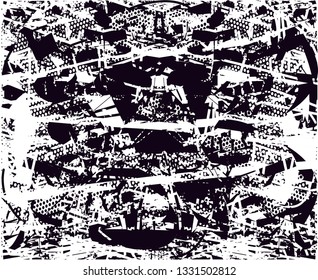 Distressed background in black and white texture with  dark spots, nets,scratches and lines. Abstract vector illustration