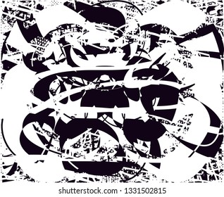 Distressed background in black and white texture with  dark spots, nets,scratches and lines. Abstract vector illustration