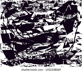 Distressed background in black and white texture with  dark spots, scratches and lines. Abstract vector illustration