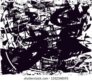 Distressed background in black and white texture with  dark spots, scratches and lines. Abstract vector illustration