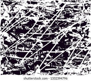 Distressed background in black and white texture with  dark spots, scratches and lines. Abstract vector illustration