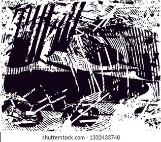 Distressed background in black and white texture with  dark spots, scratches and lines. Abstract vector illustration