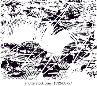 Distressed background in black and white texture with  dark spots, scratches and lines. Abstract vector illustration
