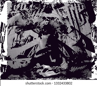 Distressed background in black and white texture with  dark spots, scratches and lines. Abstract vector illustration
