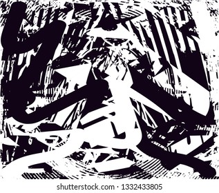 Distressed background in black and white texture with  dark spots, scratches and lines. Abstract vector illustration