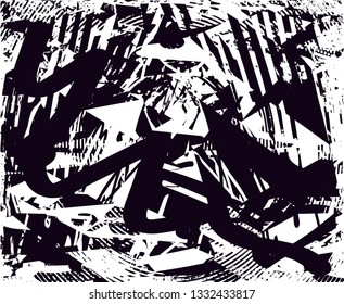 Distressed background in black and white texture with  dark spots, scratches and lines. Abstract vector illustration