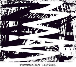 Distressed background in black and white texture with  dark spots, scratches and lines. Abstract vector illustration