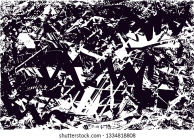 Distressed background in black and white texture with  dark spots, nets,scratches and lines. Abstract vector illustration