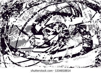 Distressed background in black and white texture with  dark spots, nets,scratches and lines. Abstract vector illustration
