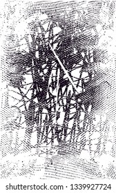 Distressed background in black and white texture with  dark spots, nets, scratches and lines. Abstract vector illustration