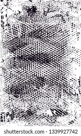 Distressed background in black and white texture with  dark spots, nets, scratches and lines. Abstract vector illustration