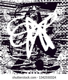 Distressed background in black and white texture with  dark spots, scratches and lines. Abstract vector illustration