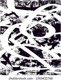 Distressed background in black and white texture with  dark spots, nets, scratches and lines. Abstract vector illustration