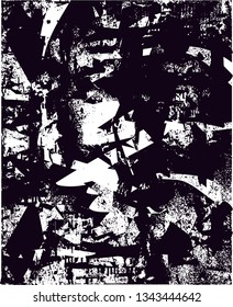 Distressed background in black and white texture with  dark spots, nets, scratches and lines. Abstract vector illustration