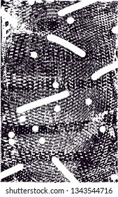 Distressed background in black and white texture with  dark spots, nets, scratches and lines. Abstract vector illustration