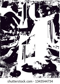 Distressed background in black and white texture with  dark spots, nets, scratches and lines. Abstract vector illustration