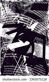 Distressed background in black and white texture with  dark spots, nets, scratches and lines. Abstract vector illustration