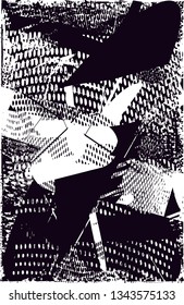Distressed background in black and white texture with  dark spots, nets, scratches and lines. Abstract vector illustration
