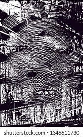 Distressed background in black and white texture with  dark spots, nets, scratches and lines. Abstract vector illustration