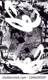 Distressed background in black and white texture with  dark spots, nets, scratches and lines. Abstract vector illustration