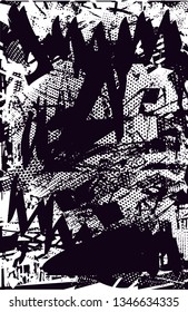 Distressed background in black and white texture with  dark spots, nets, scratches and lines. Abstract vector illustration