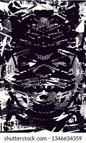 Distressed background in black and white texture with  dark spots, nets, scratches and lines. Abstract vector illustration