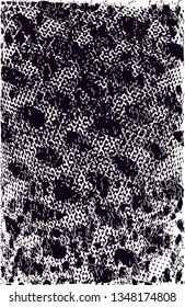 Distressed background in black and white texture with dots, spots, scratches and lines. Abstract vector illustration