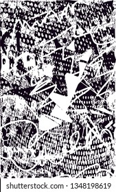 Distressed background in black and white texture with dots, spots, scratches and lines. Abstract vector illustration