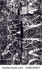 Distressed background in black and white texture with dots, spots, scratches and lines. Abstract vector illustration
