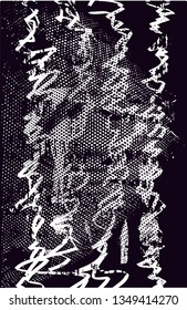 Distressed background in black and white texture with  dark spots, scratches and lines. Abstract vector illustration