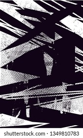 Distressed background in black and white texture with dots, spots, scratches and lines. Abstract vector illustration