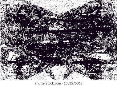 Distressed background in black and white texture with  dark spots, nets,scratches and lines. Abstract vector illustration