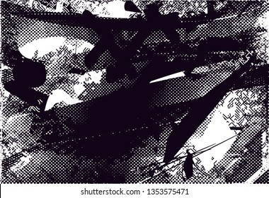 Distressed background in black and white texture with  dark spots, nets,scratches and lines. Abstract vector illustration