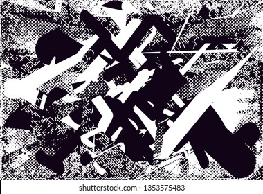 Distressed background in black and white texture with  dark spots, nets,scratches and lines. Abstract vector illustration