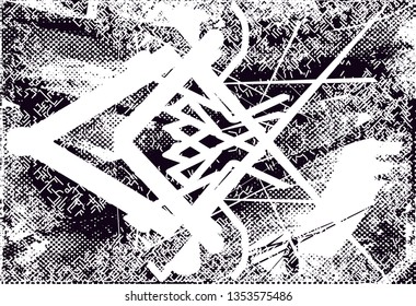 Distressed background in black and white texture with  dark spots, nets,scratches and lines. Abstract vector illustration