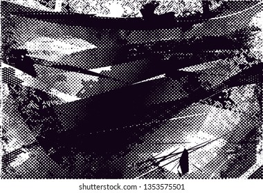 Distressed background in black and white texture with  dark spots, nets,scratches and lines. Abstract vector illustration