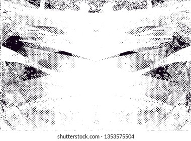 Distressed background in black and white texture with  dark spots, nets,scratches and lines. Abstract vector illustration