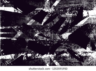Distressed background in black and white texture with  dark spots, nets,scratches and lines. Abstract vector illustration