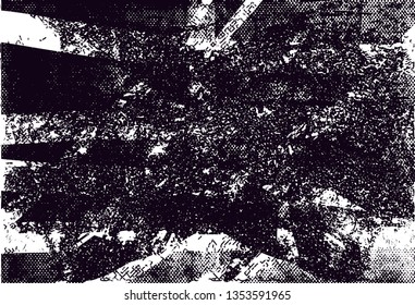 Distressed background in black and white texture with  dark spots, nets,scratches and lines. Abstract vector illustration