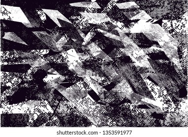 Distressed background in black and white texture with  dark spots, nets,scratches and lines. Abstract vector illustration