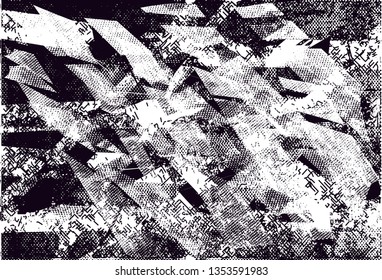 Distressed background in black and white texture with  dark spots, nets,scratches and lines. Abstract vector illustration