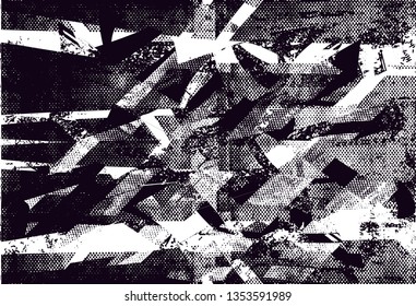 Distressed background in black and white texture with  dark spots, nets,scratches and lines. Abstract vector illustration