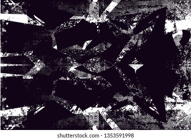 Distressed background in black and white texture with  dark spots, nets,scratches and lines. Abstract vector illustration