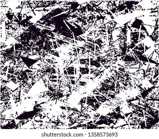 Distressed background in black and white texture with dots, spots, scratches and lines. Abstract vector illustration
