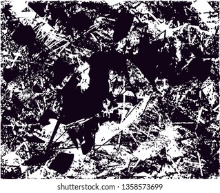 Distressed background in black and white texture with dots, spots, scratches and lines. Abstract vector illustration