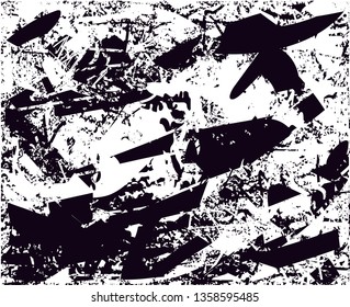 Distressed background in black and white texture with dots, spots, scratches and lines. Abstract vector illustration
